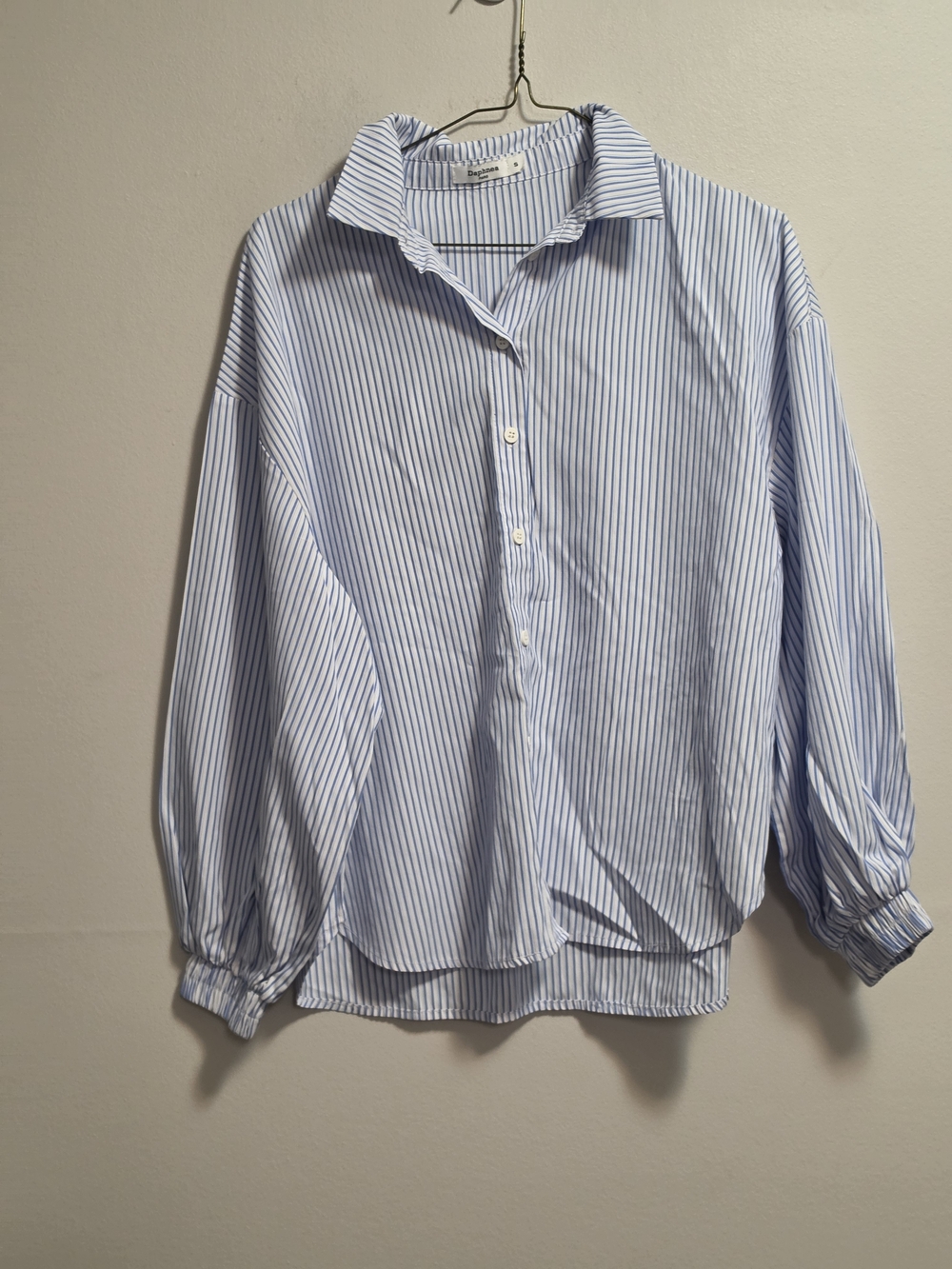 Daphnea Blue Pinstripe  Button-Up Shirt With Short Size Small